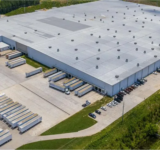 Aerial view of the EF Calhoun plant with multiple loading docks and trailers.